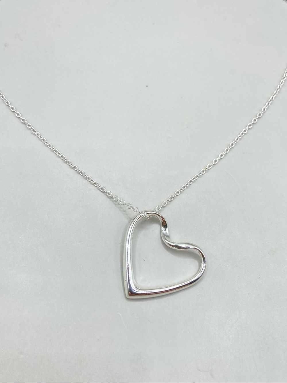 Sterling Silver Open Heart Pendant Necklace